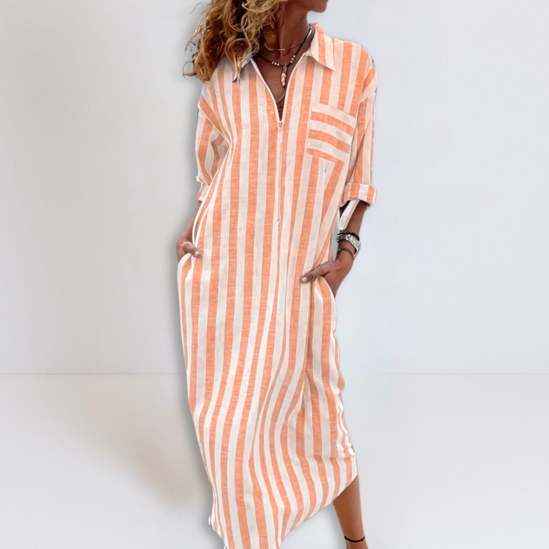 Natalie | Elegant Striped Dress with V-Neckline