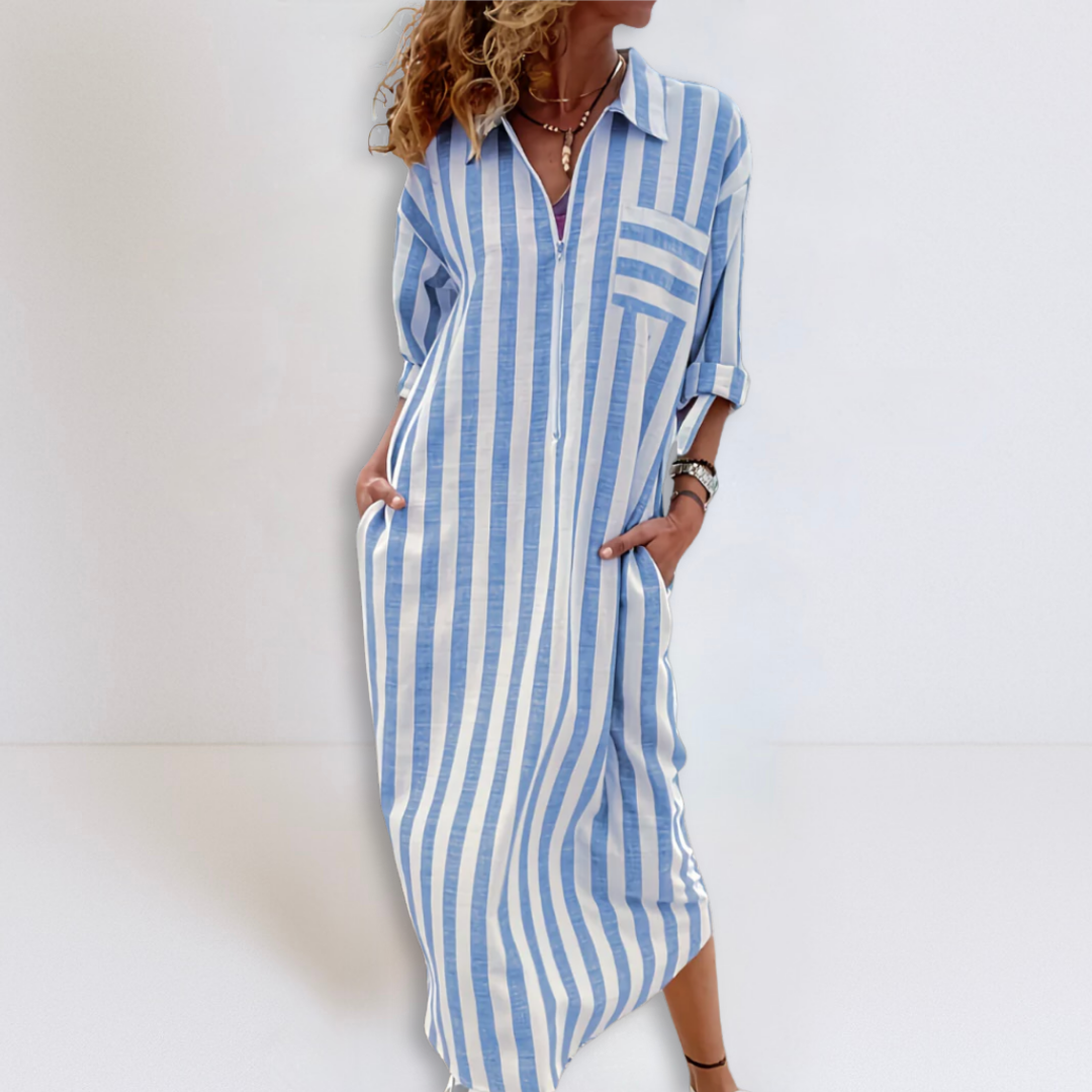 Natalie | Elegant Striped Dress with V-Neckline