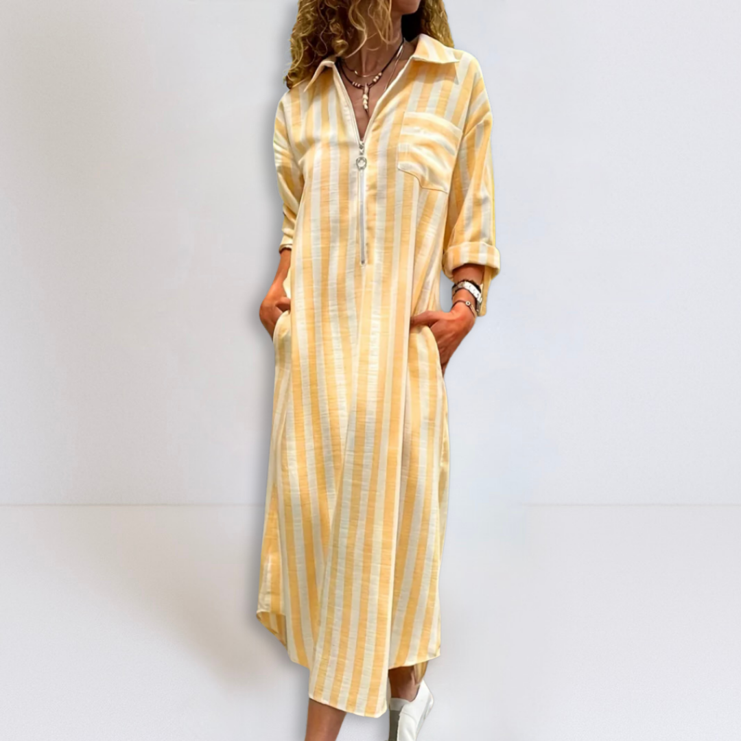 Natalie | Elegant Striped Dress with V-Neckline