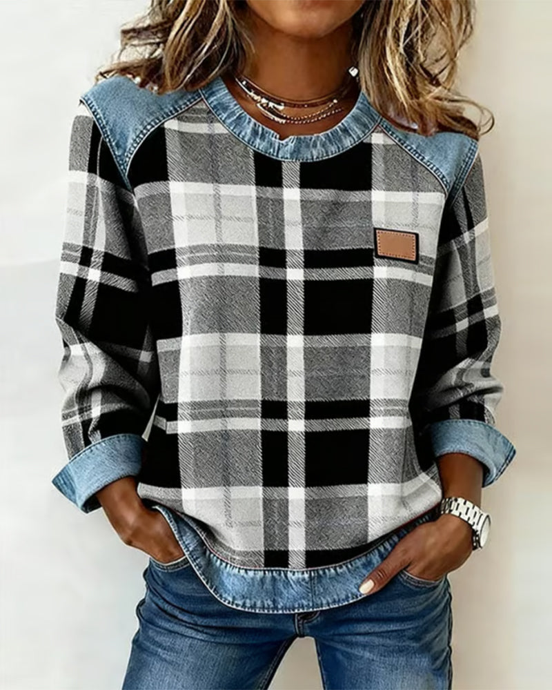 Danielle | Sweatshirt with Checkered Patchwork