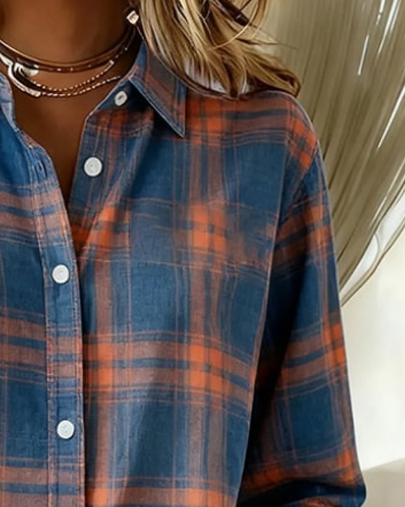 Melody | Shirt with Check Pattern and Notched Collar