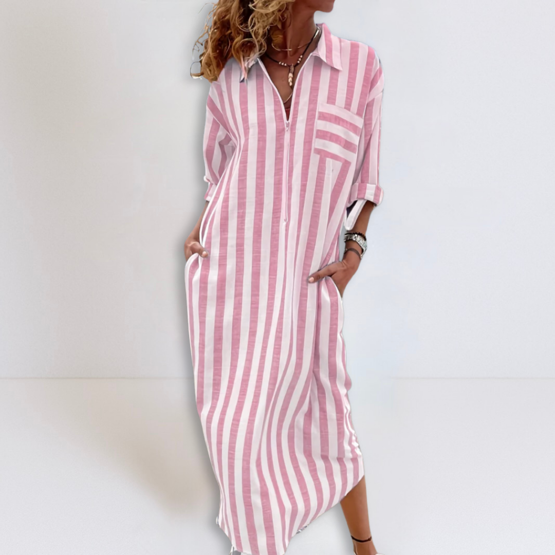 Natalie | Elegant Striped Dress with V-Neckline