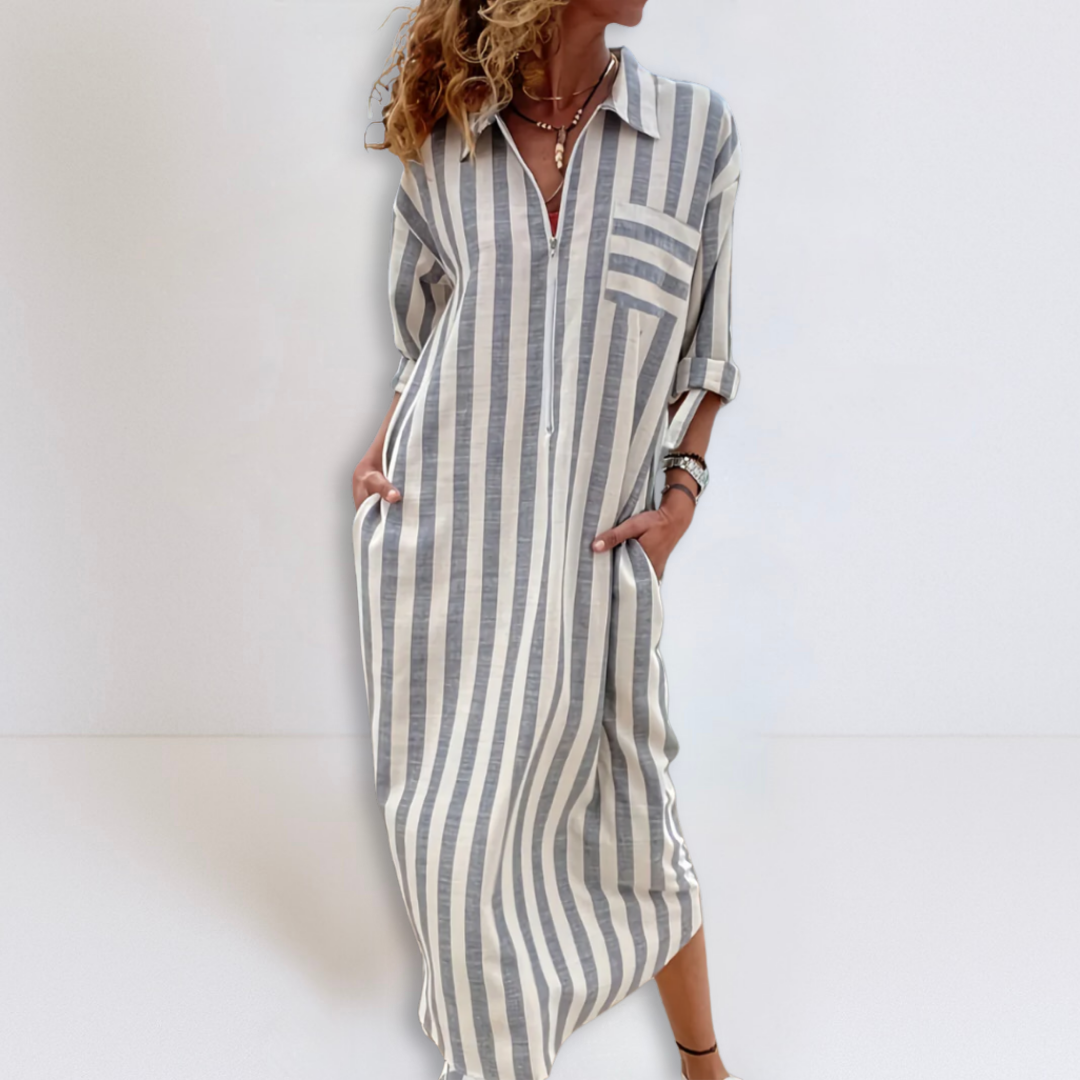 Natalie | Elegant Striped Dress with V-Neckline