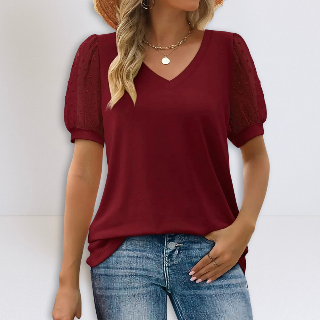 Alexandra | Sheer Sleeve V-Neck Top