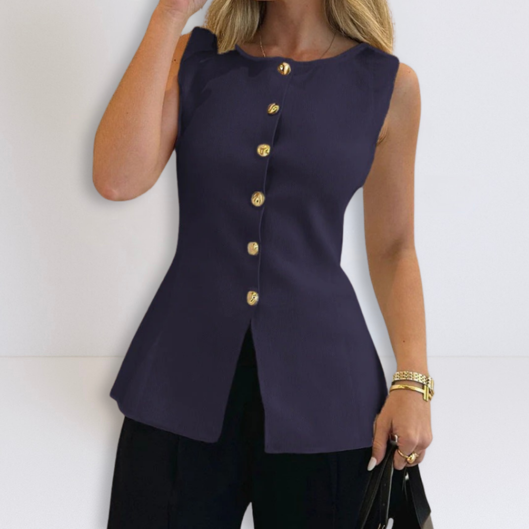 Alana | Sleeveless Button Peplum Top