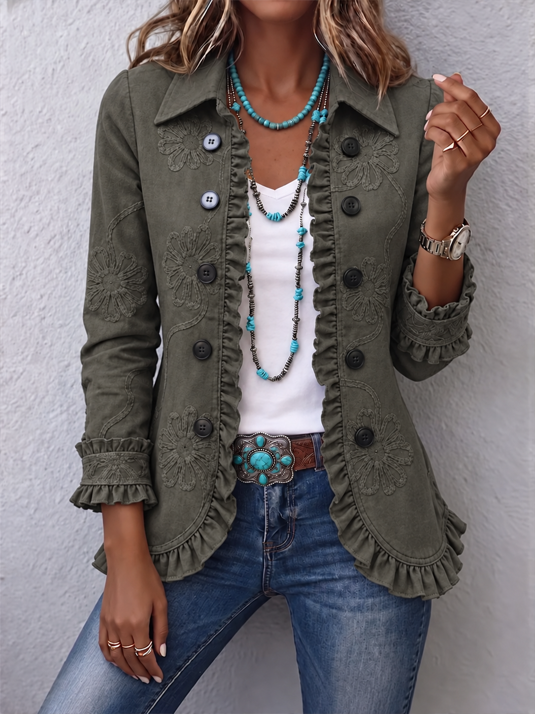 Gwen Ruffled Jacket - Retro Green