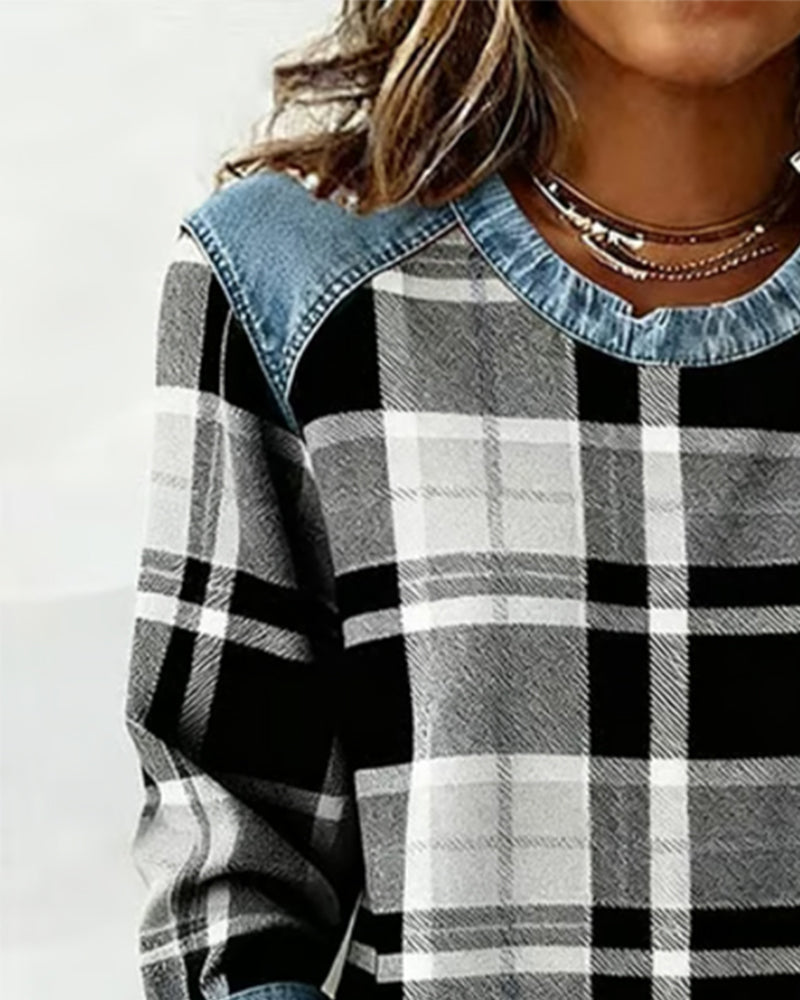 Danielle | Sweatshirt with Checkered Patchwork