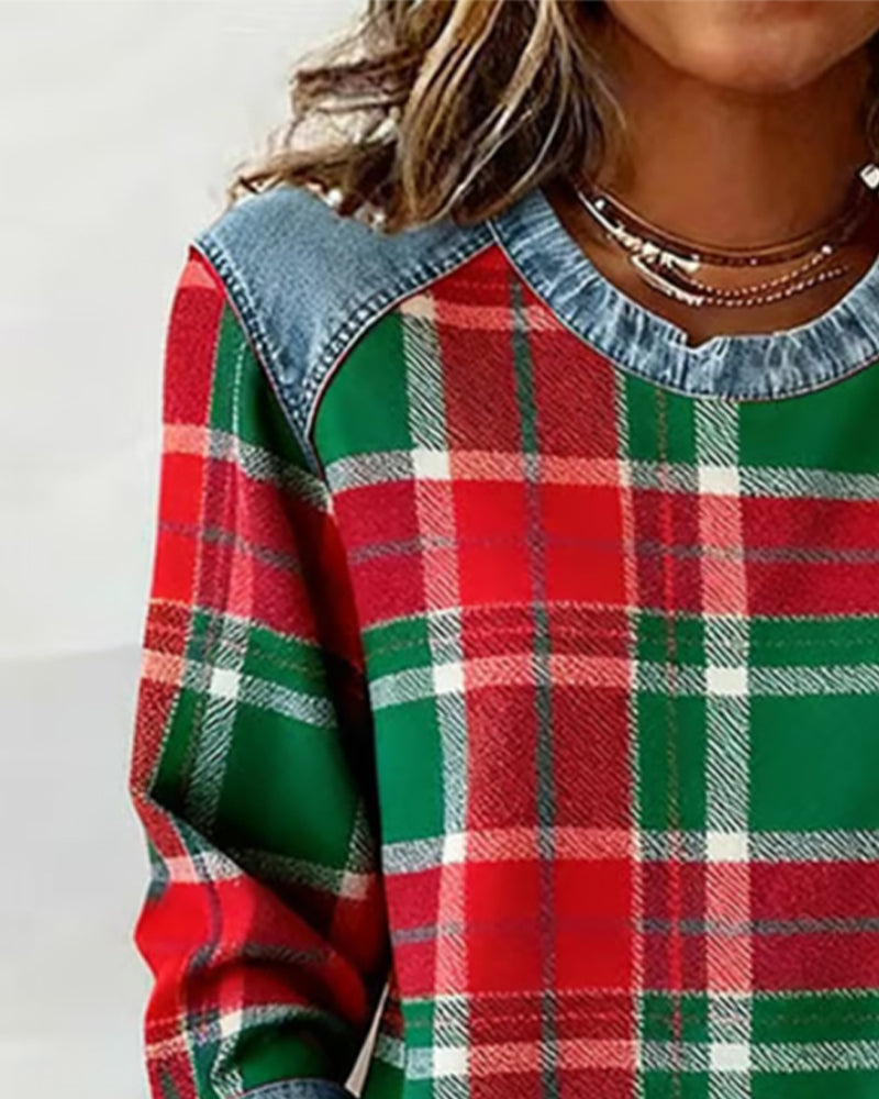 Danielle | Sweatshirt with Checkered Patchwork
