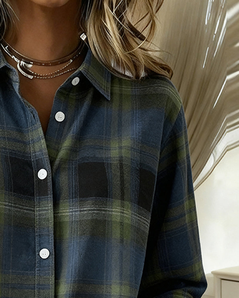 Melody | Shirt with Check Pattern and Notched Collar