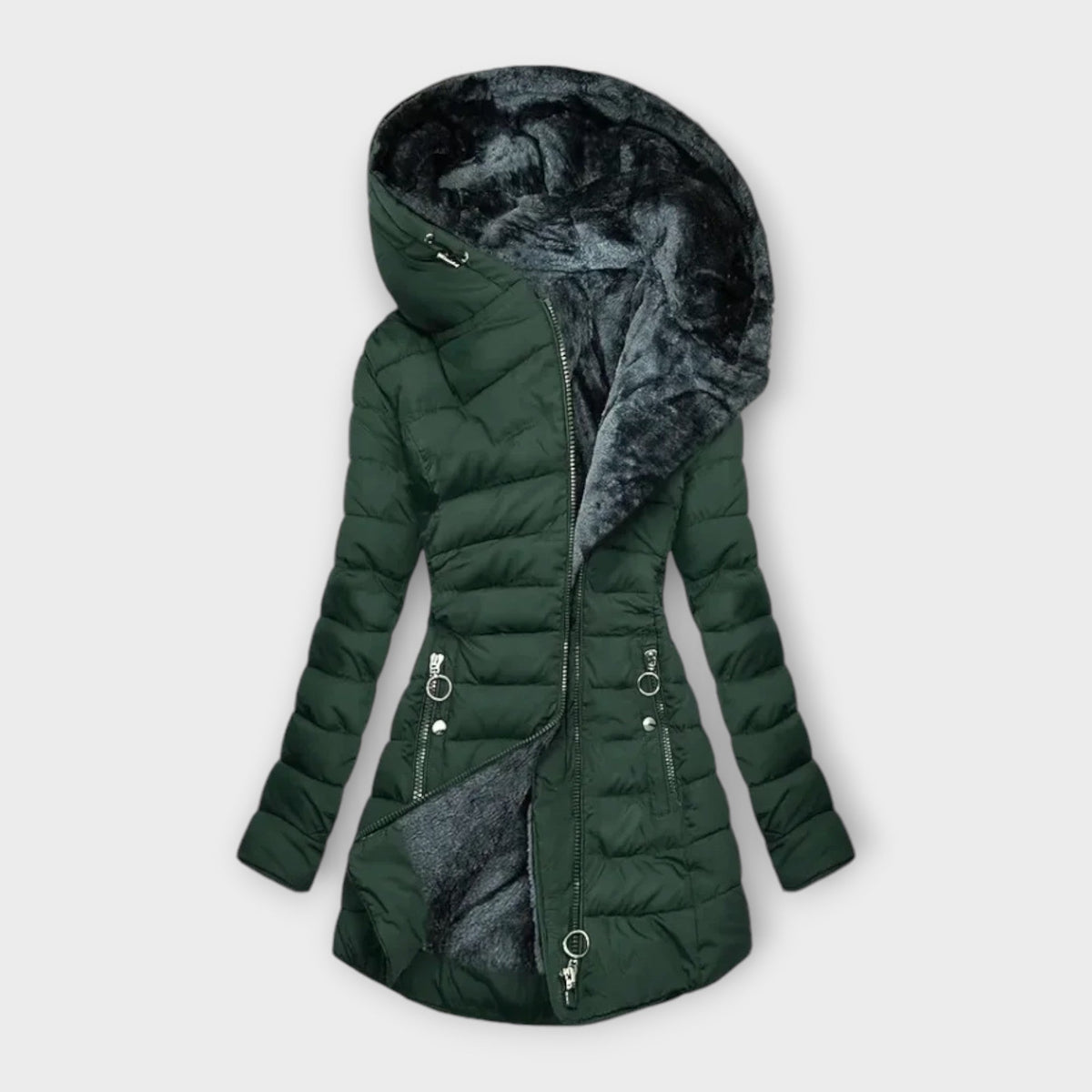Harriet Fur-Lined Winter Coat - Dark Green