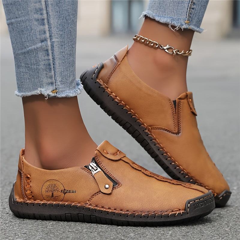 Anna™ – Hand-Stitched Slip-On Comfort Loafers | No-Bend Zipper, Wide Toe Box & All-Day Comfort