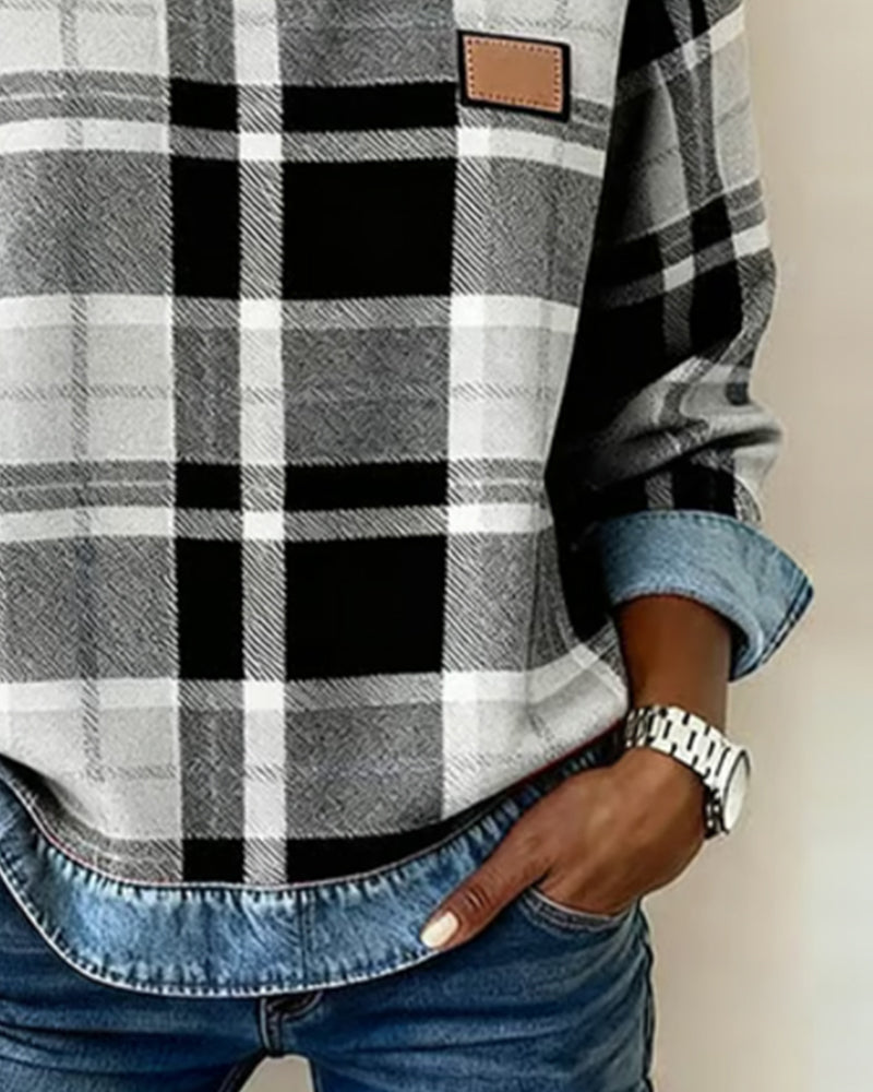 Danielle | Sweatshirt with Checkered Patchwork
