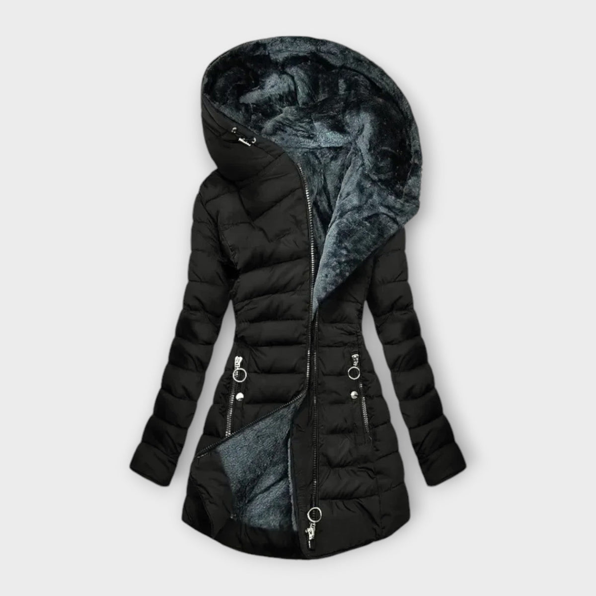 Harriet Fur-Lined Winter Coat - Black