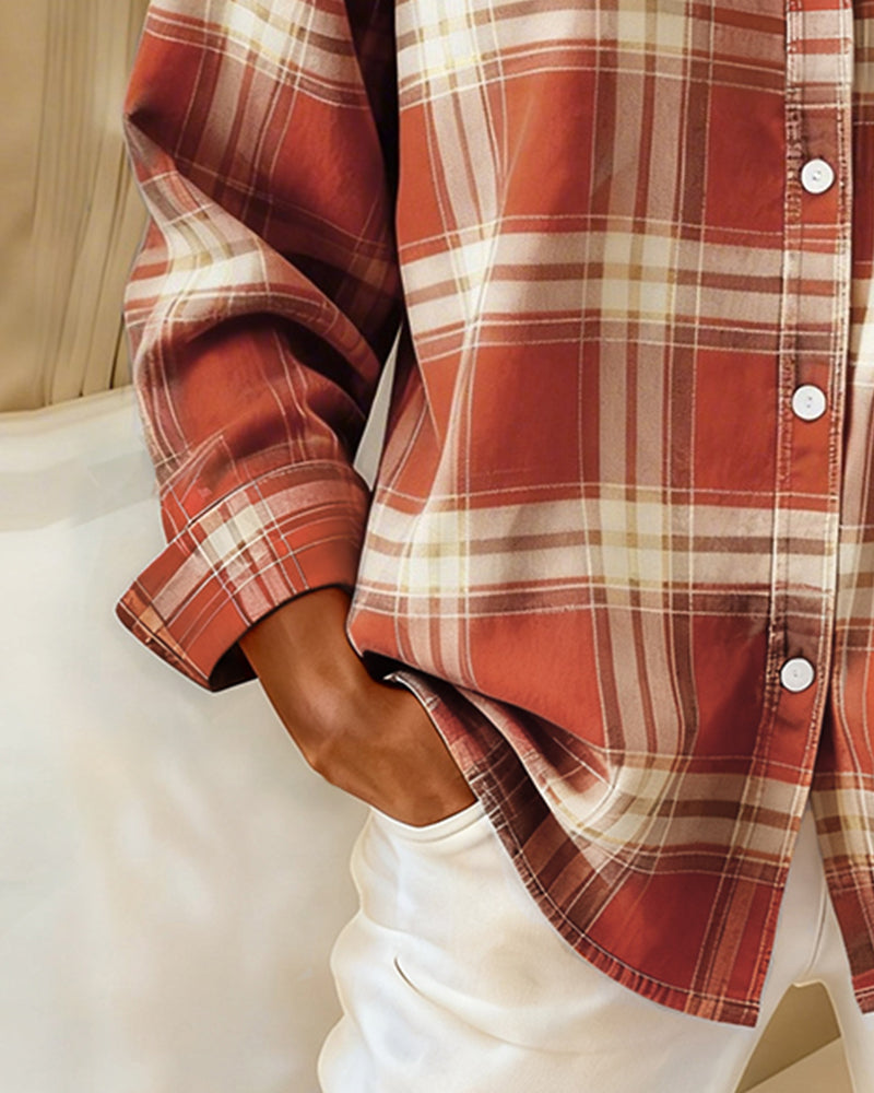 Melody | Shirt with Check Pattern and Notched Collar