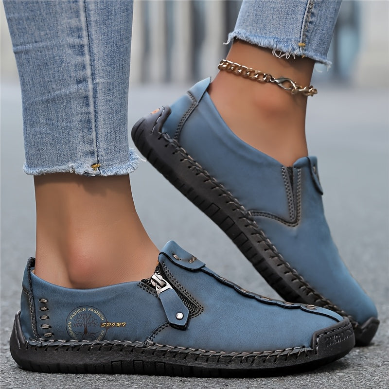 Anna™ – Hand-Stitched Slip-On Comfort Loafers | No-Bend Zipper, Wide Toe Box & All-Day Comfort