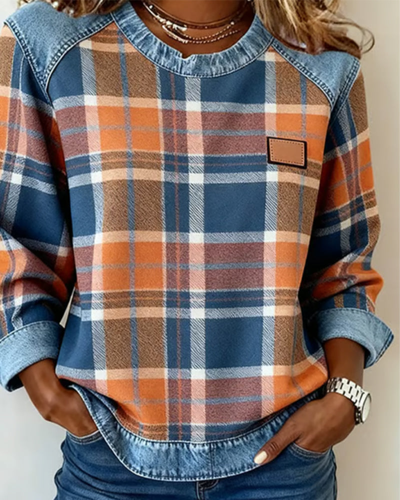 Danielle | Sweatshirt with Checkered Patchwork