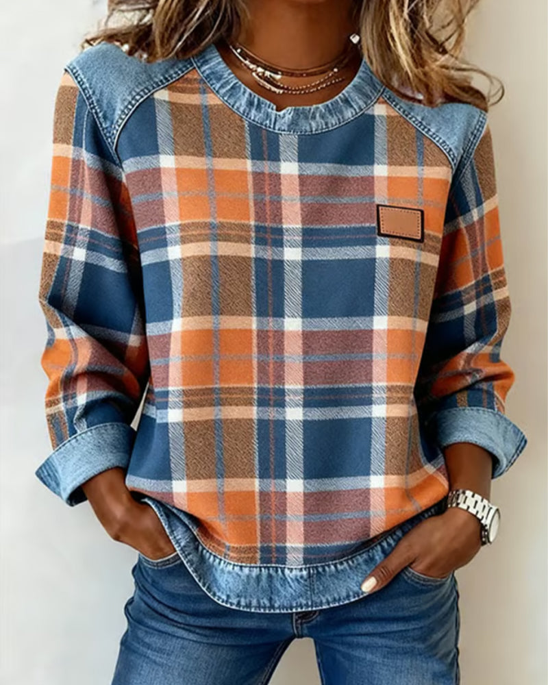 Danielle | Sweatshirt with Checkered Patchwork