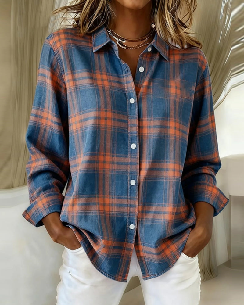 Melody | Shirt with Check Pattern and Notched Collar