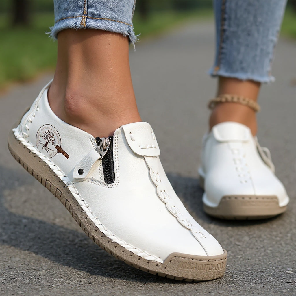 Anna™ – Hand-Stitched Slip-On Comfort Loafers | No-Bend Zipper, Wide Toe Box & All-Day Comfort