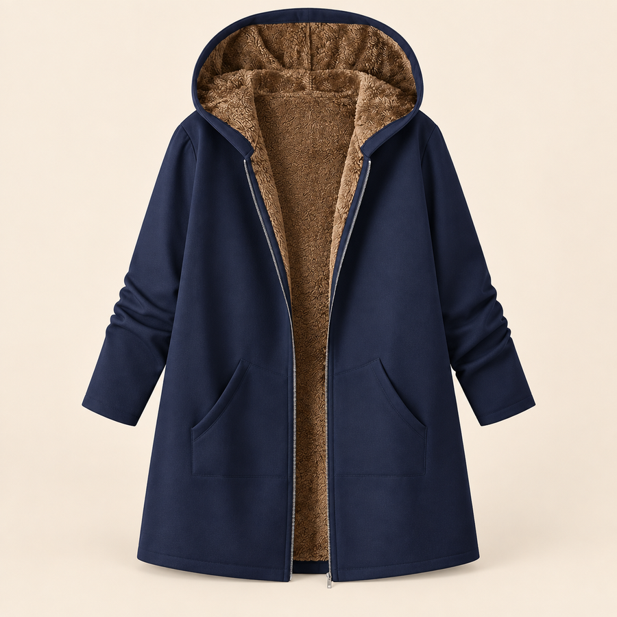 Monroe Sherpa Lined Hooded Coat - Navy Blue