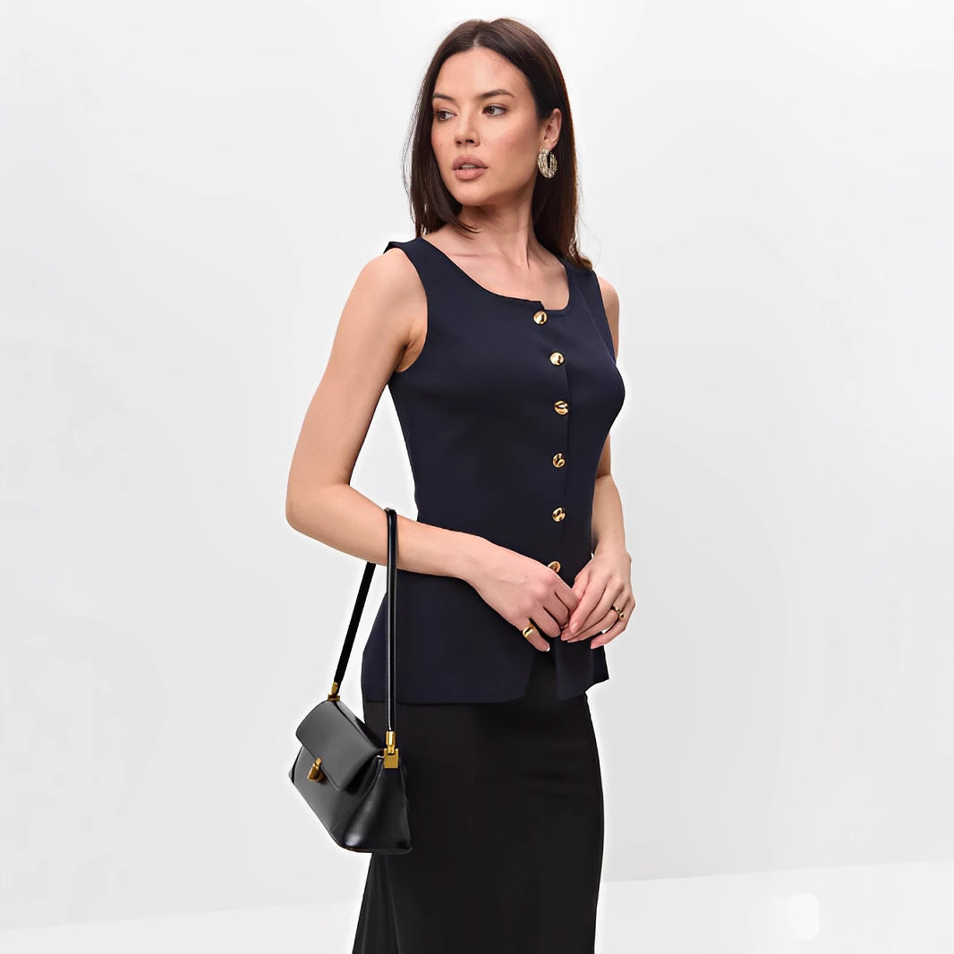 Alana | Sleeveless Button Peplum Top