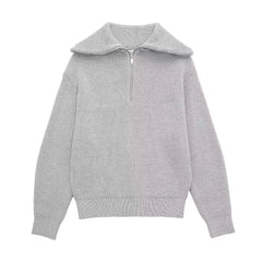 Andrea Ribbed High-Neck Sweater - Light Grey
