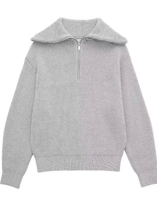 Andrea Ribbed High-Neck Sweater - Light Grey