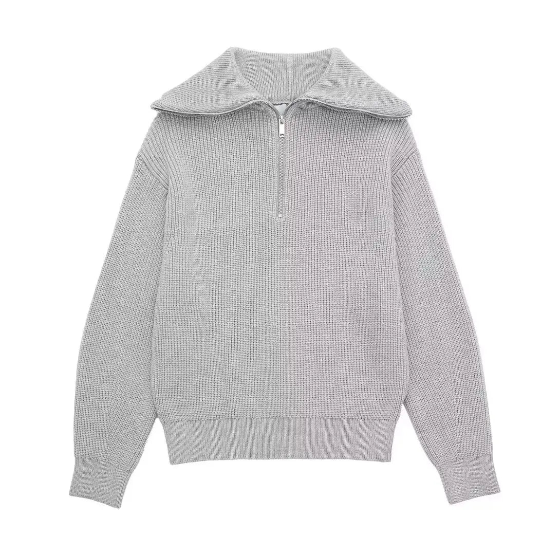 Andrea Ribbed High-Neck Sweater - Light Grey