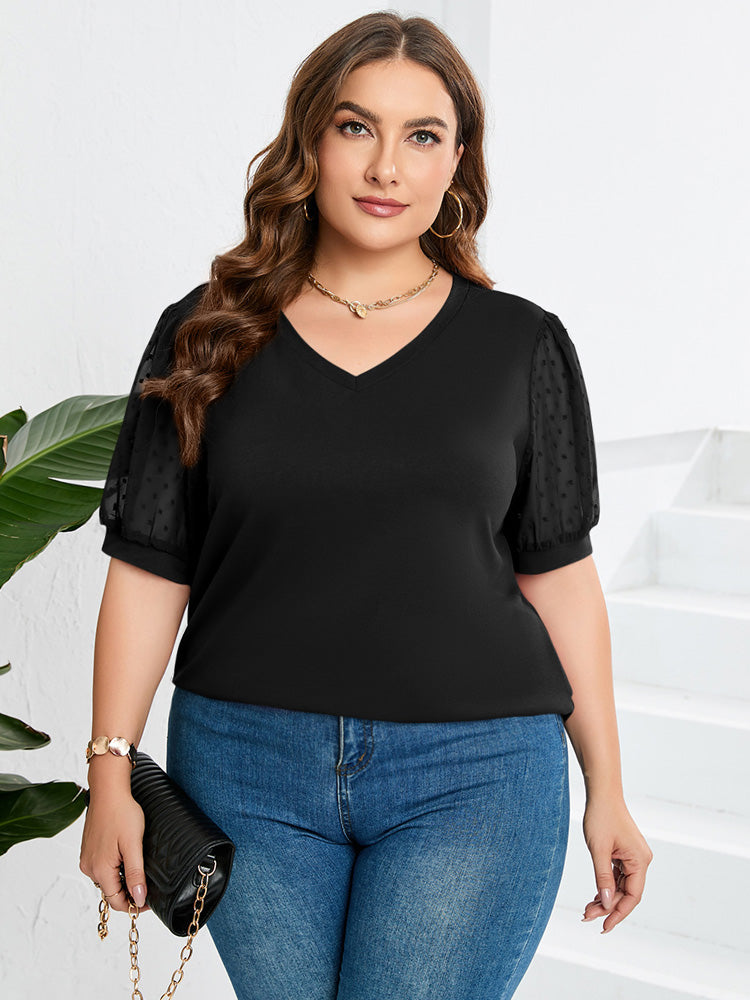 Alexandra | Sheer Sleeve V-Neck Top