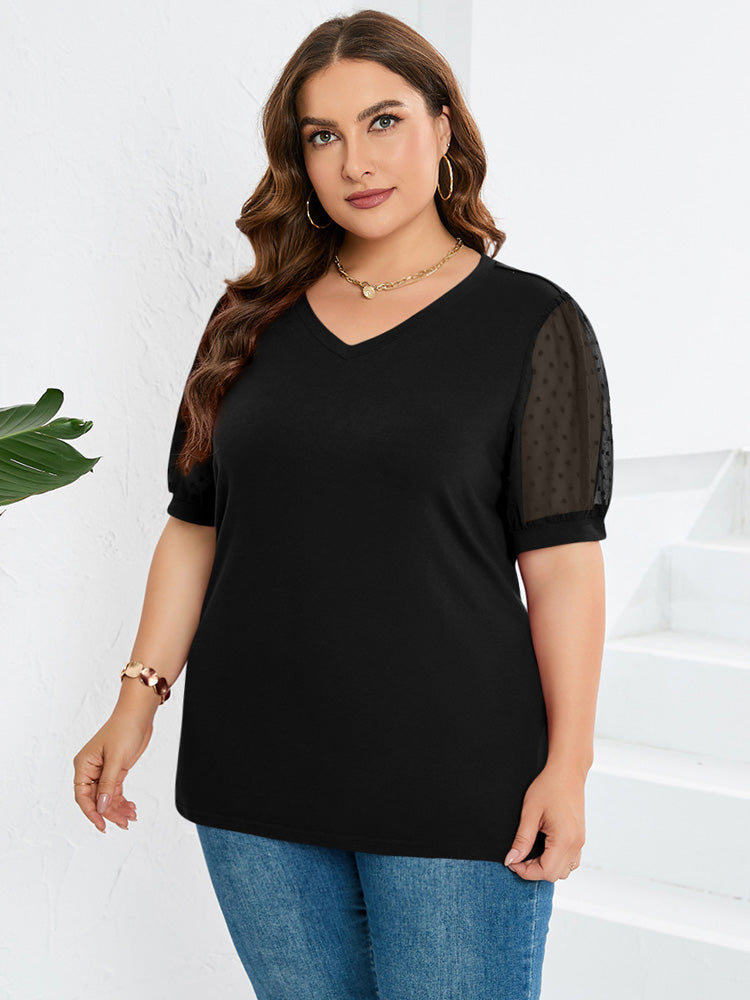 Alexandra | Sheer Sleeve V-Neck Top