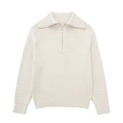 Andrea Ribbed High-Neck Sweater - Beige