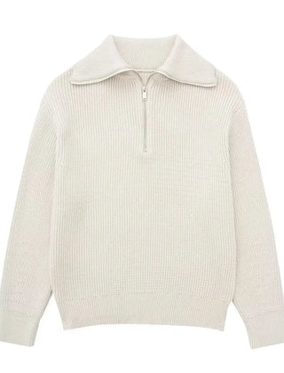 Andrea Ribbed High-Neck Sweater - Beige