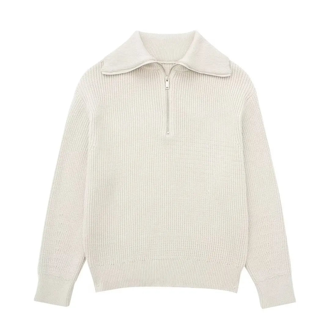Andrea Ribbed High-Neck Sweater - Beige