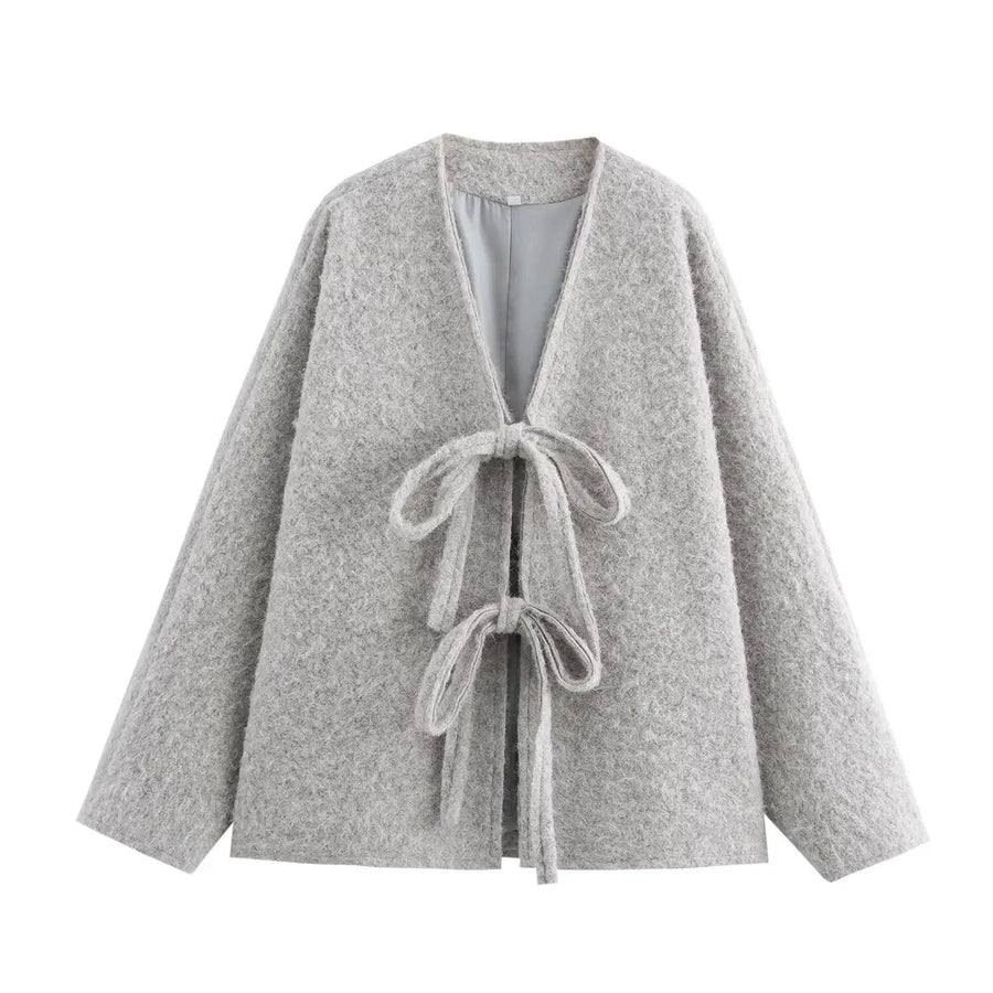 Fiona Premium Wool Wrap Cardigan - Grey