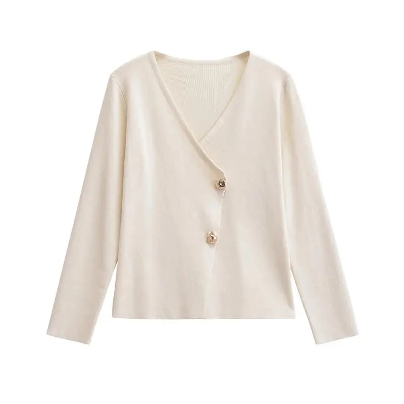 Kristen Elegant V-Neck Cardigan - Beige
