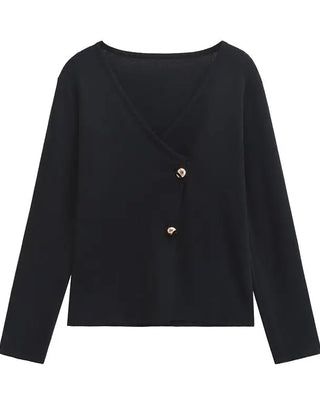 Kristen Elegant V-Neck Cardigan - Black