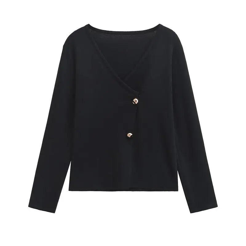 Kristen Elegant V-Neck Cardigan - Black