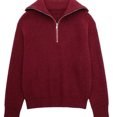 Andrea Ribbed High-Neck Sweater - Red