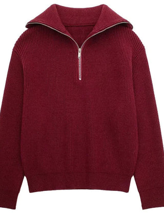 Andrea Ribbed High-Neck Sweater - Red