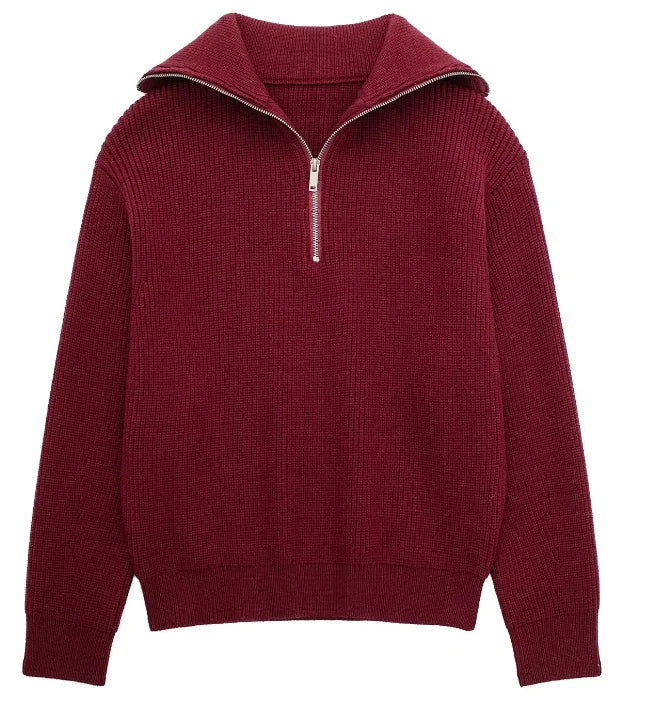 Andrea Ribbed High-Neck Sweater - Red