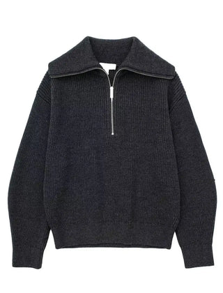 Andrea Ribbed High-Neck Sweater - Dark Grey