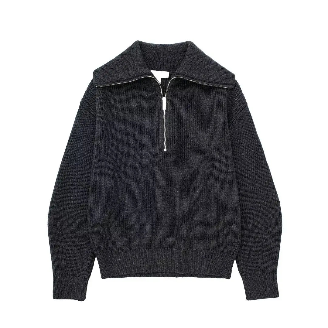 Andrea Ribbed High-Neck Sweater - Dark Grey