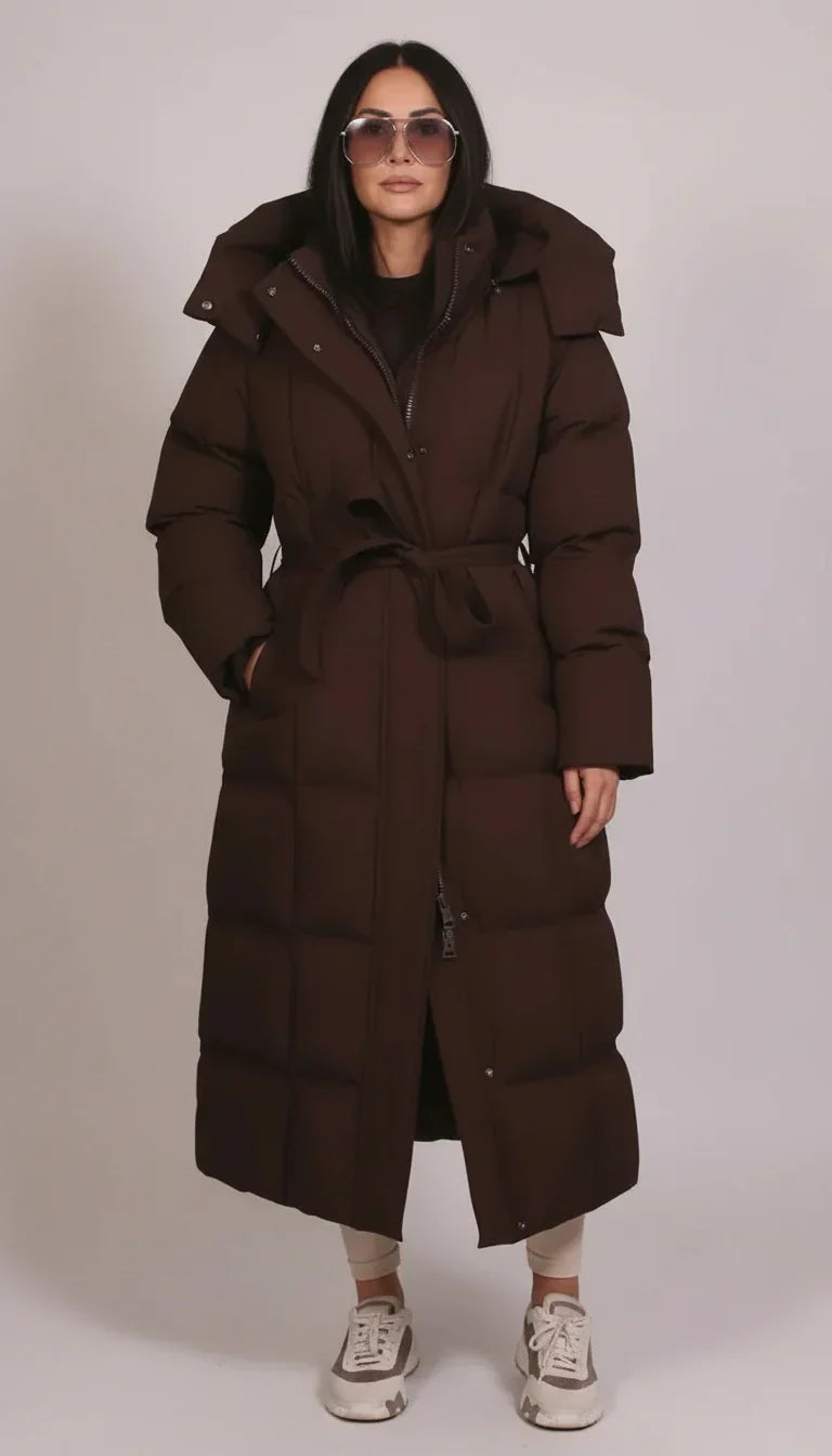 Henrietta Luxurious Longline Puffer Coat - Brown