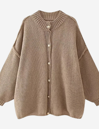 Jill Classic Knitted Wool Cardigan - Brown