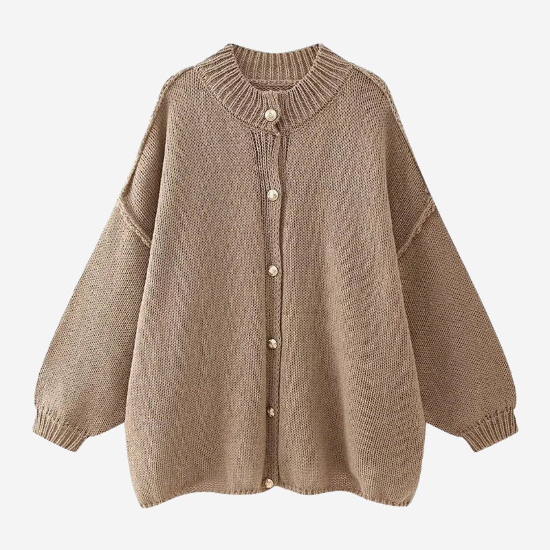 Jill Classic Knitted Wool Cardigan - Brown