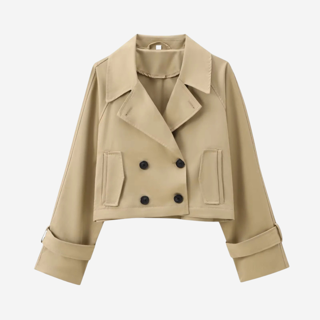 Janet Cropped Double-Breasted Blazer - Beige