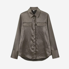 Rose Silk-Look Shirt - Olive Green