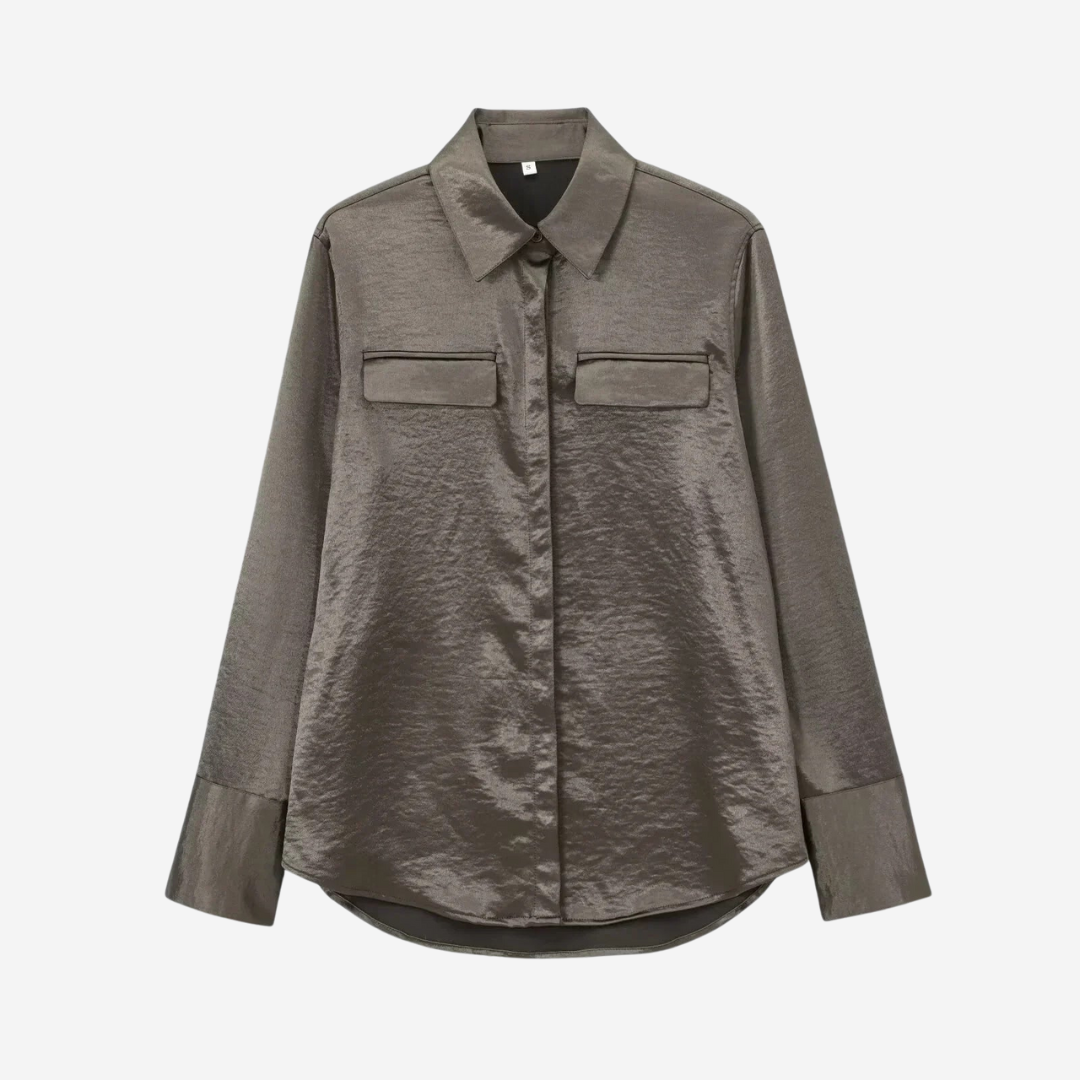 Rose Silk-Look Shirt - Olive Green