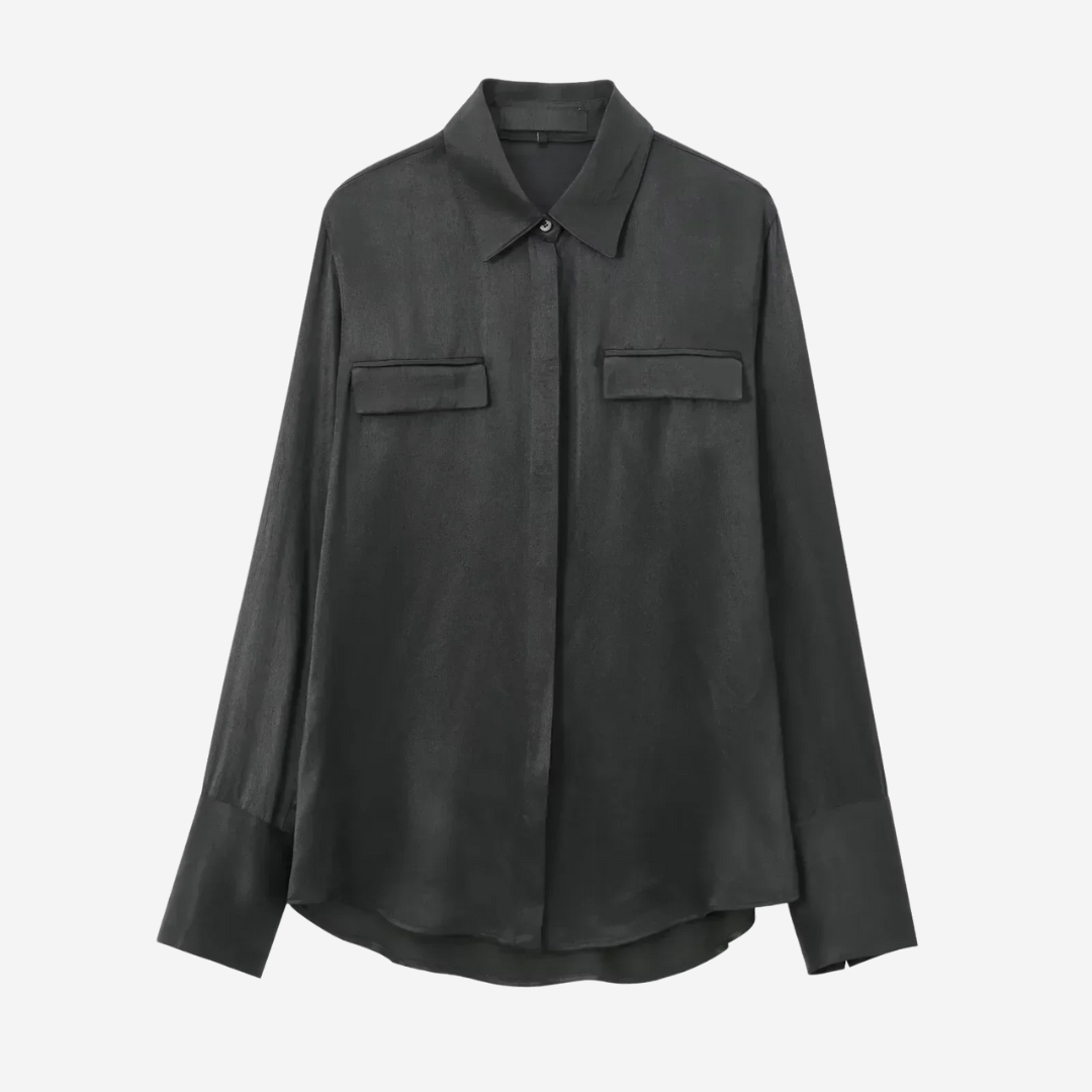 Rose Silk-Look Shirt - Black