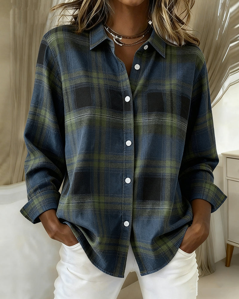 Melody | Shirt with Check Pattern and Notched Collar